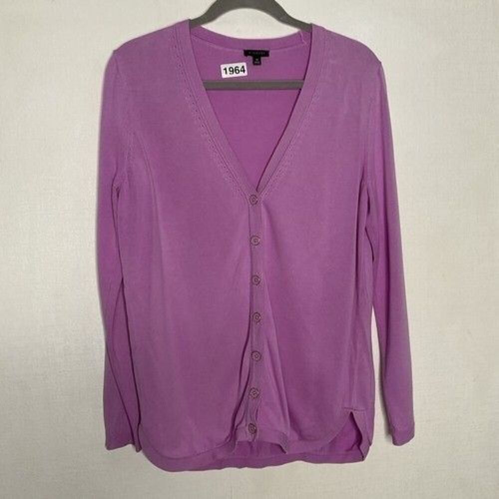 Talbots Girlfriend Button Front Chic Modern Cardigan Women Size Medium Raspberry